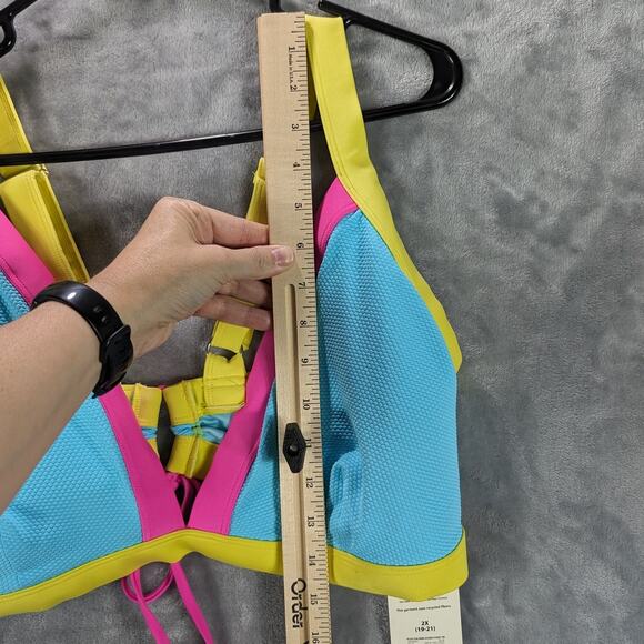 No Boundaries Bikini Top Womens 2X 19-21 Juniors Swimsuit Blue Pink Beachy Retro - Picture 3 of 10